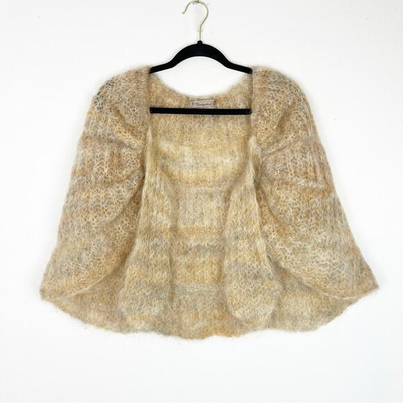 T Swarte Schaep S/M Hand Knitwear Wrap Shawl Cape Heritage Dutch Wool Tan Cream - Picture 9 of 13